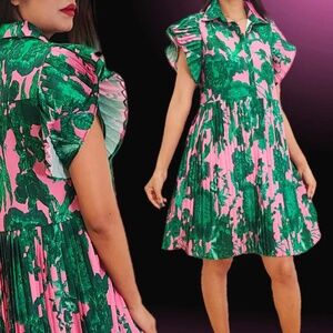 Item # A119 N By Nancy Green Pink  Bold botanicals  Floral Ruffle Sleeve  NWT  L